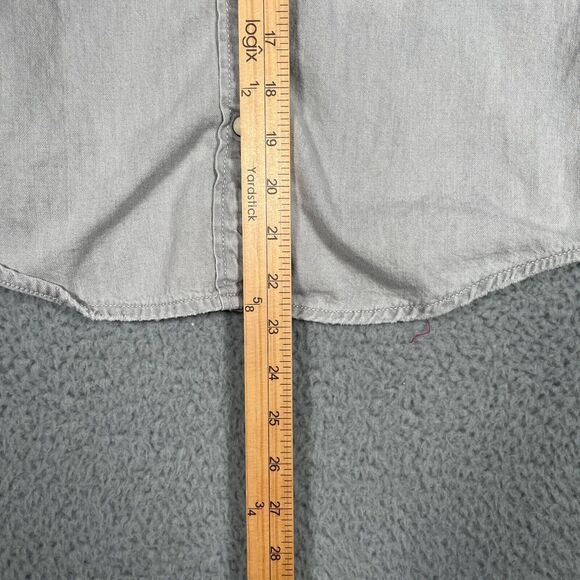 All Saints Grey Denim Shirt Womens Size 2 Long Sleeve Snap Button Distressed - Picture 8 of 12